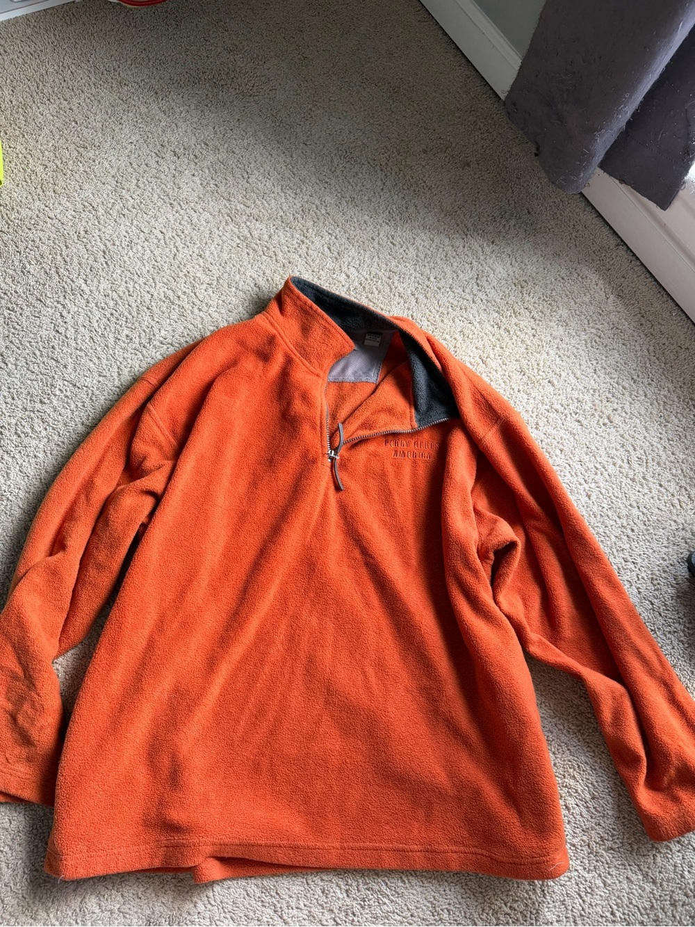 Perry Ellis Orange Fleece Zip Pullover with Gray Trim
